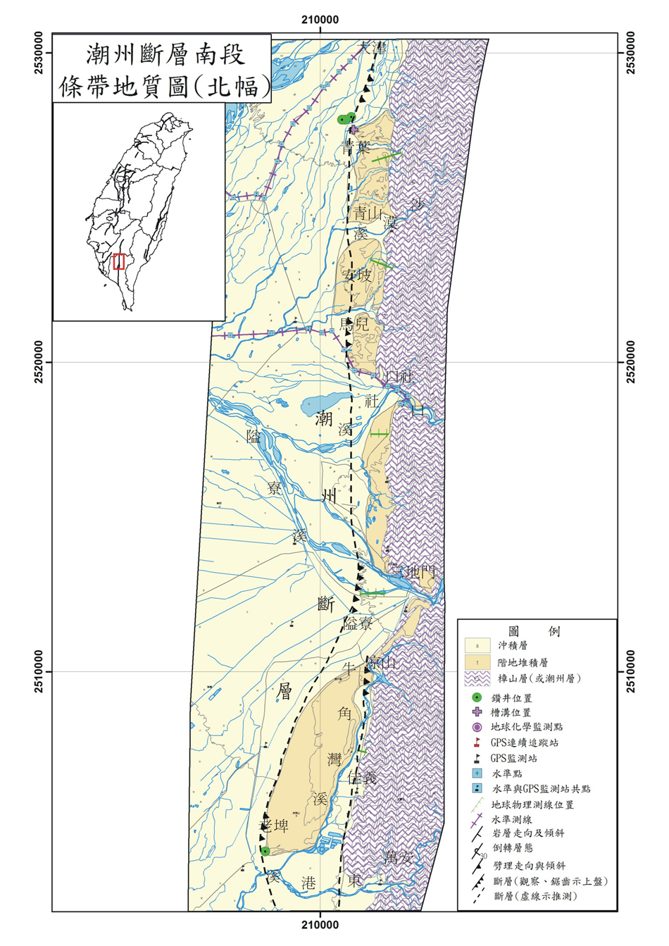潮州斷層條帶地質圖。B：南段（北幅）